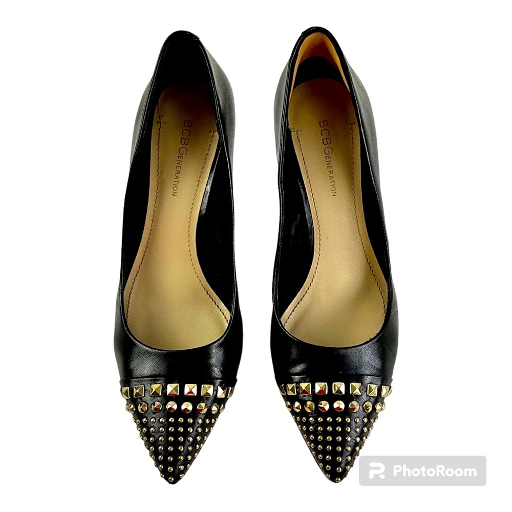 BCBGeneration women's heels shoes Black-‎ Gold Studded Pumps Size 8M/38